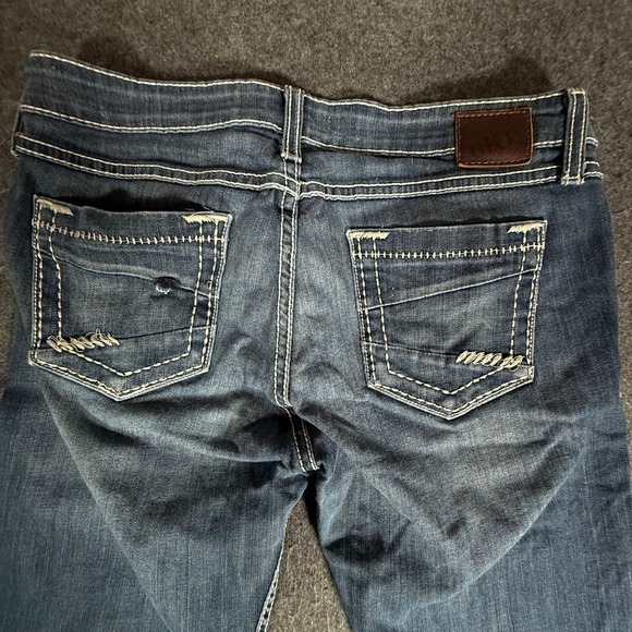 BKE Starlite Flare Jeans Womens 29L Medium Wash Blue Contrast Stitch Low Rise - Picture 5 of 11